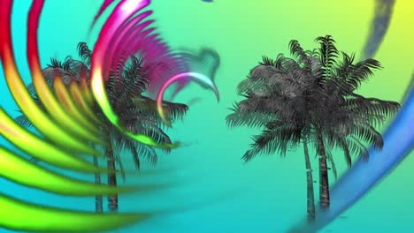 animation of vibrantly coloured palm trees in hypnotic movement on seamless loop