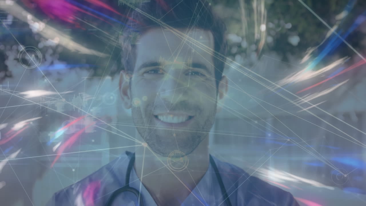 animación de la red de conexiones a través de un médico caucásico masculino