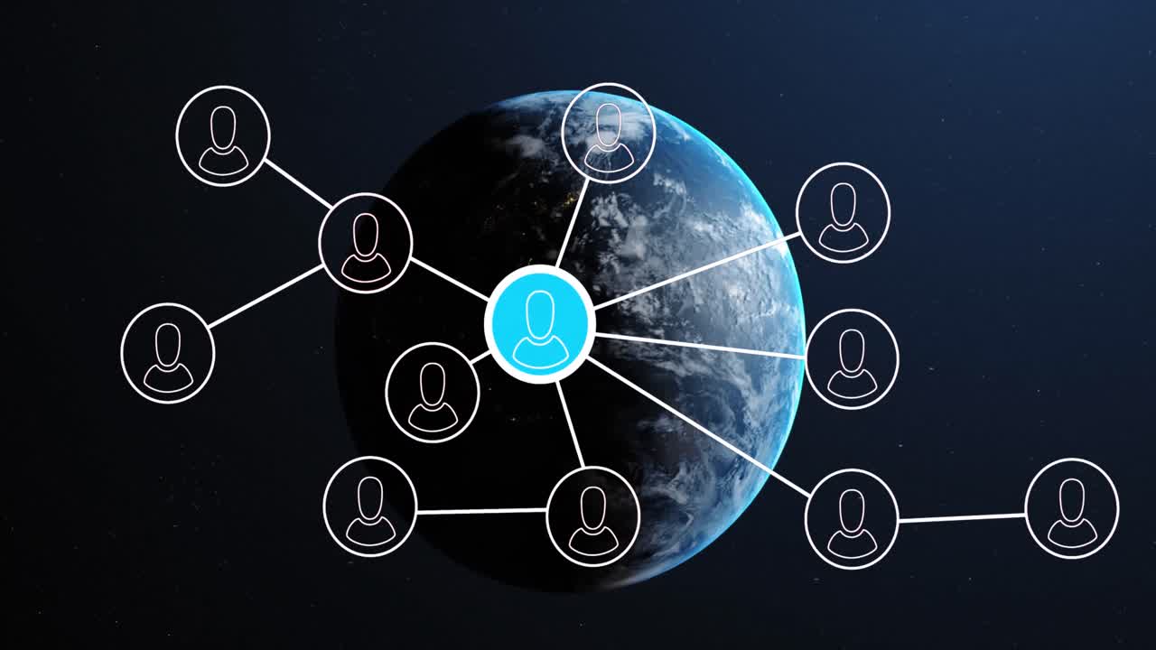 animación de la red de conexiones con los iconos de la gente en todo el mundo