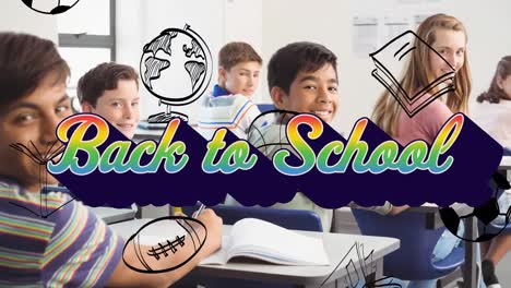 Animation-Von-Back-to-School-Texten-über-Schulartikelsymbolen-Und-Klasse