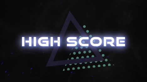 Animation-of-high-score-text-in-white,-with-blue-sparks