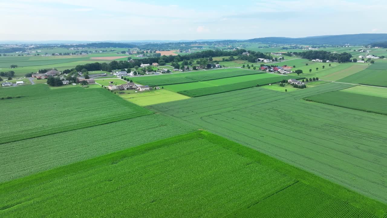 An aerial view of the lush green rural countryside of southern Lancaster County, Pennsylvania