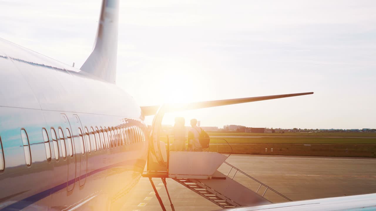 일몰의 비행기 4k 느린 동작 60fps