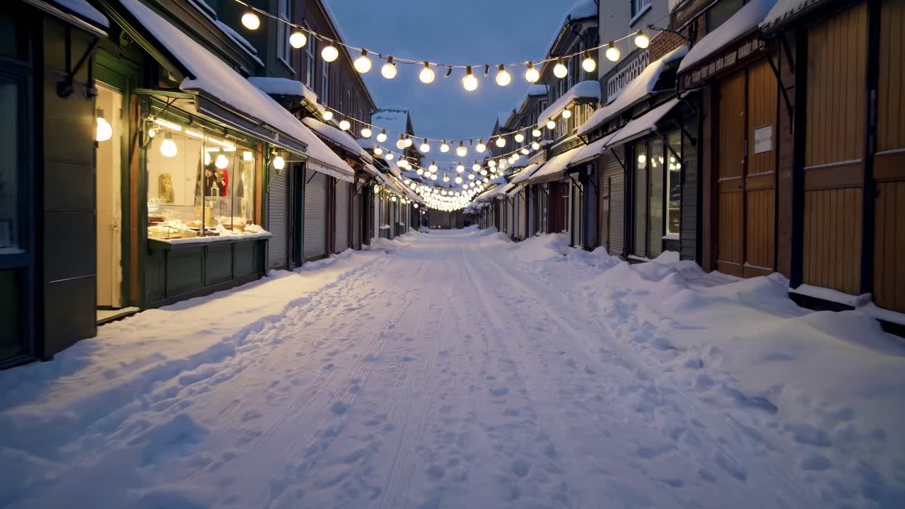 Winter street with Christmas lights