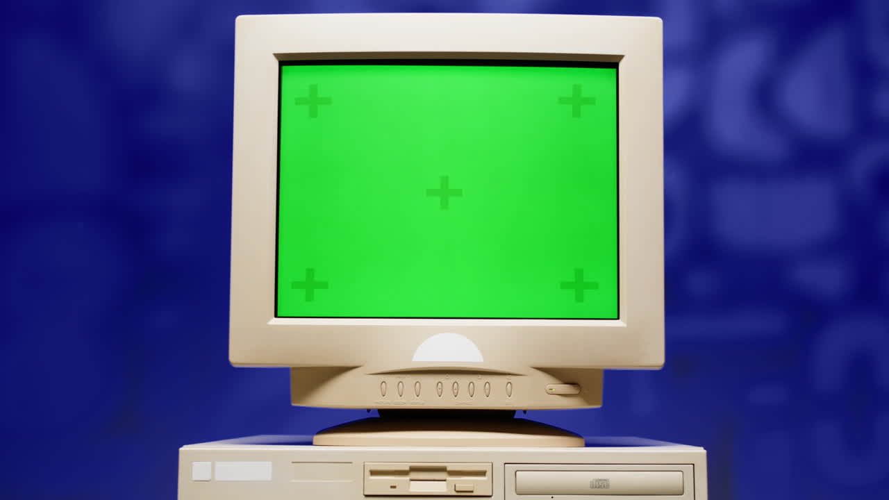 Vintage CRT Monitor with Green Screen