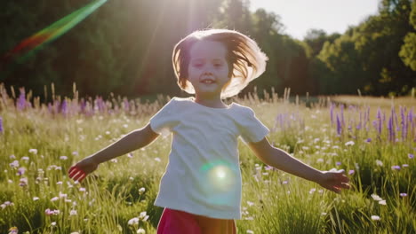 girl running in a flower field