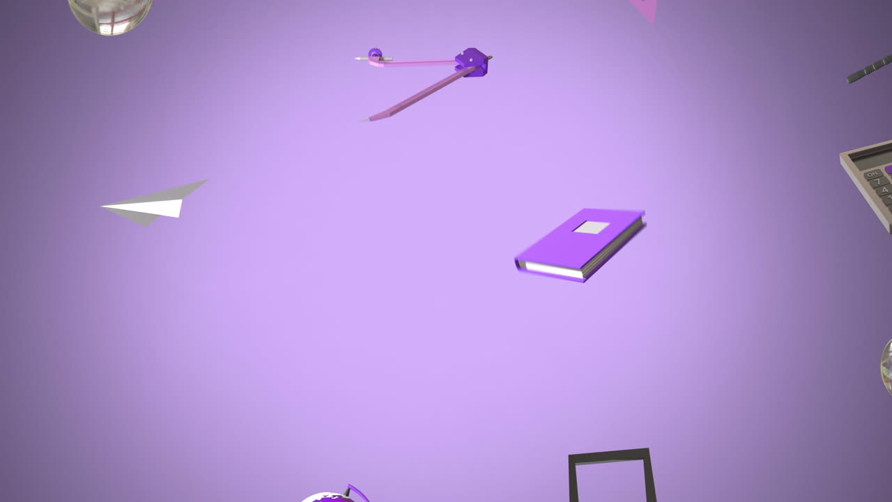 анимация образовательных икон с пространством для копирования на фиолетовом фоне