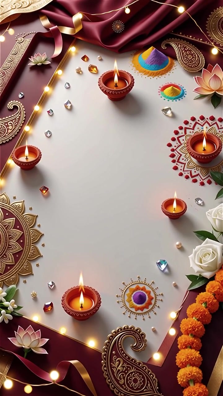 Sfondo del Festival Diwali con lanterne e decorazioni tradizionali Diyas.