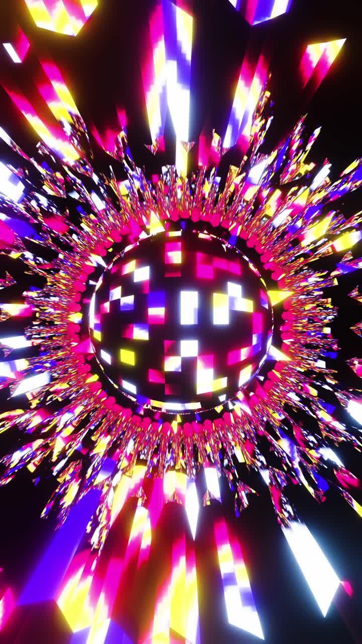 Palla da discoteca al neon senza soluzione di continuità. Video in loop verticale.