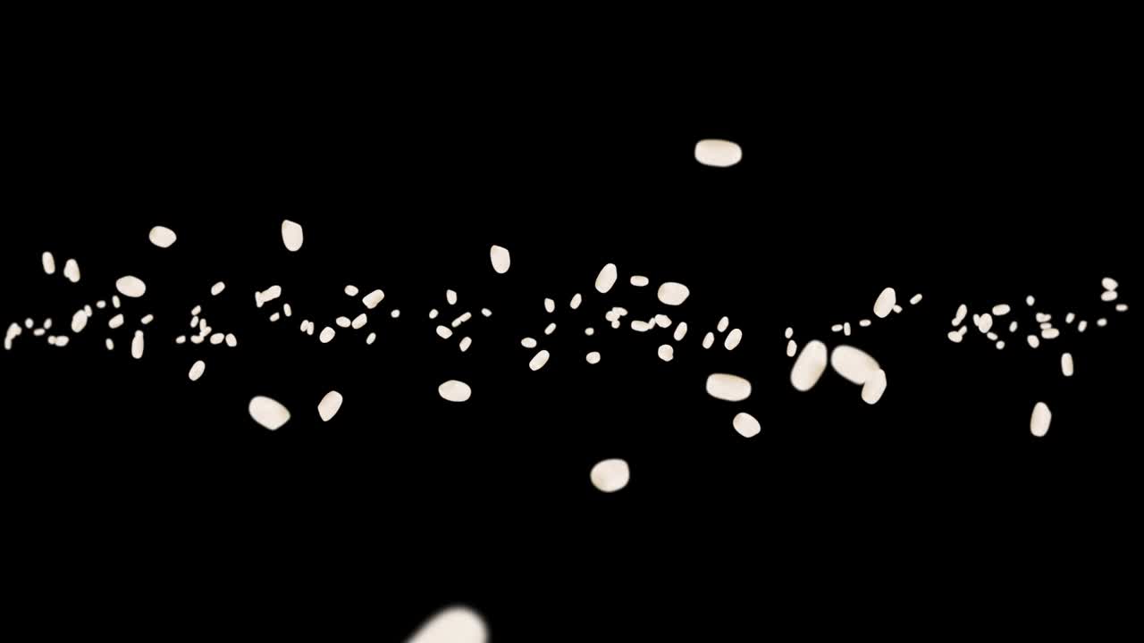 검은색 바탕에 많은 을 날려.  어리. 은. 채식주의자. 건강한 음식.  회전의 3d 루프 애니메이션.