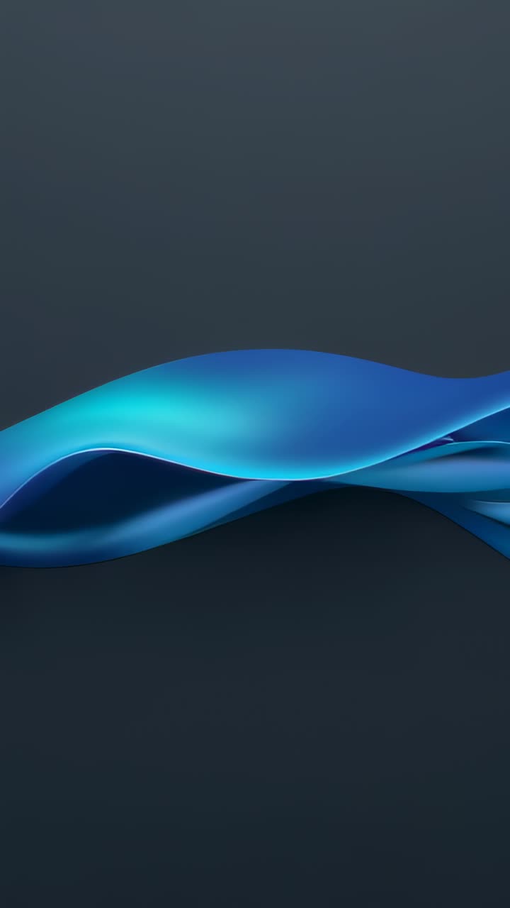 Vertical video: Playback starting glossy teal ribbon morphing across digital backdrop folding