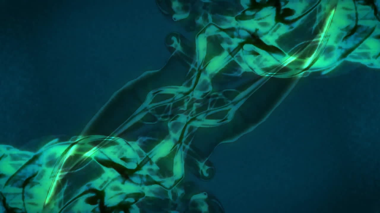 Animation of green shapes moving on blue background