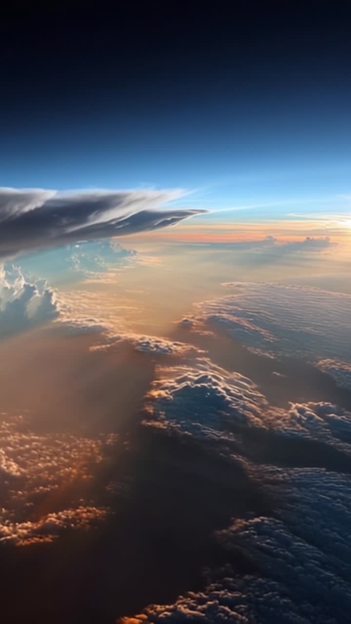Impresionante vista aérea de nubes tormentosas y luz dorada sobre el horizonte, capturando la esencia de la majestuosidad de la naturaleza y la belleza del cielo
