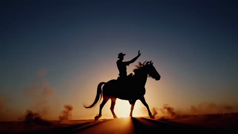 cowboy riding horse at sunset