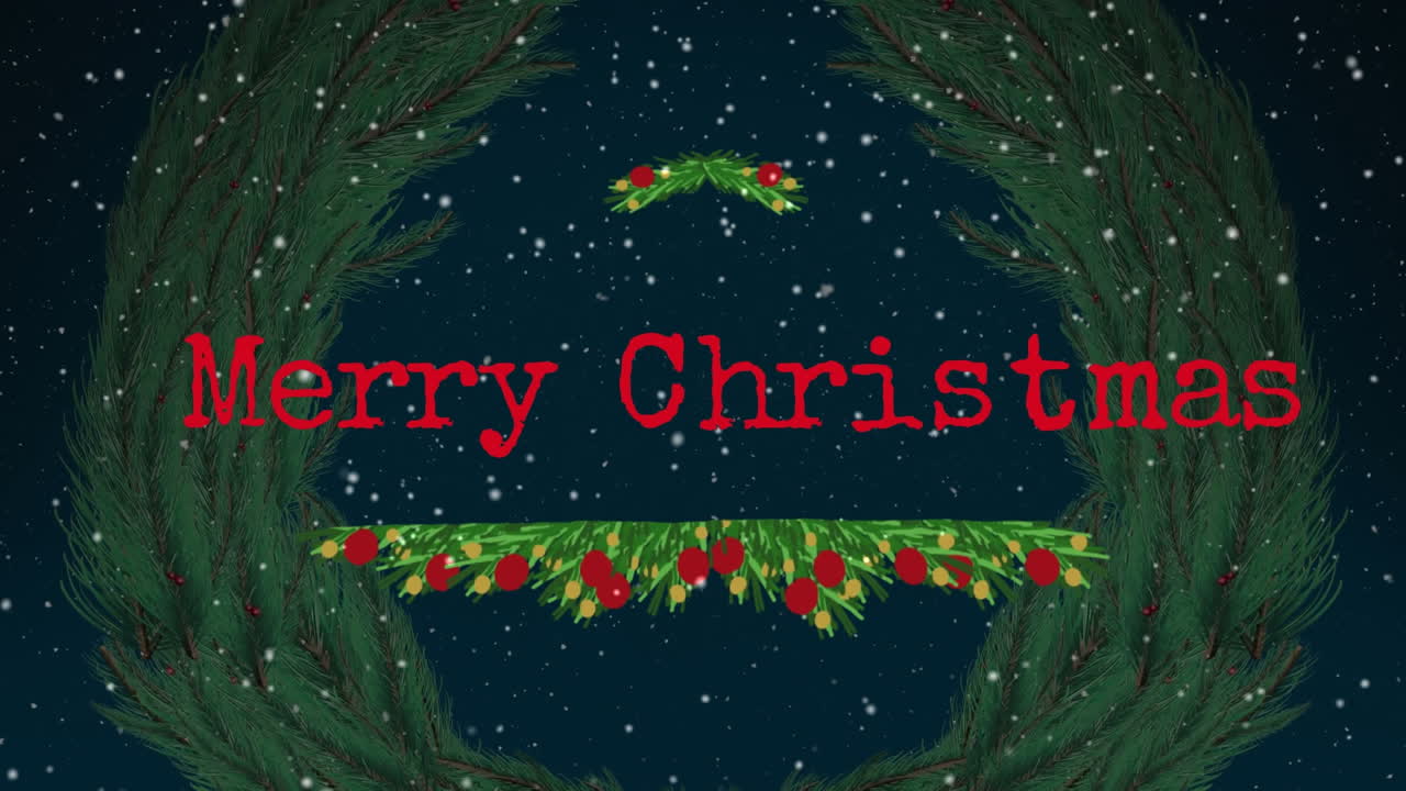 크리스마스 시즌의 인사를 장식하고 눈이 내리는 애니메이션