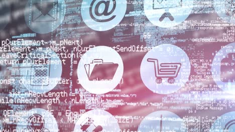 animación de iconos tecnológicos con datos e información en movimiento