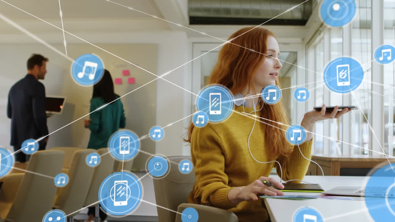 анимация сети связей между различными деловыми людьми в офисе