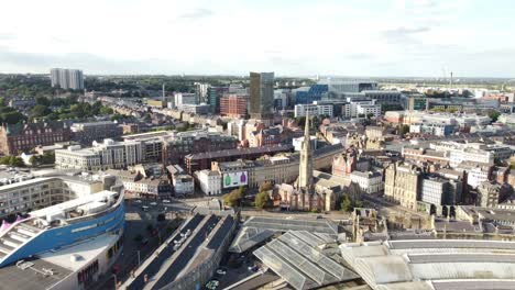 Tracking-shot-over-Newcastle-upon-Tyne-with-Hadrian's-Tower-Skyscraper-in-centre-shot