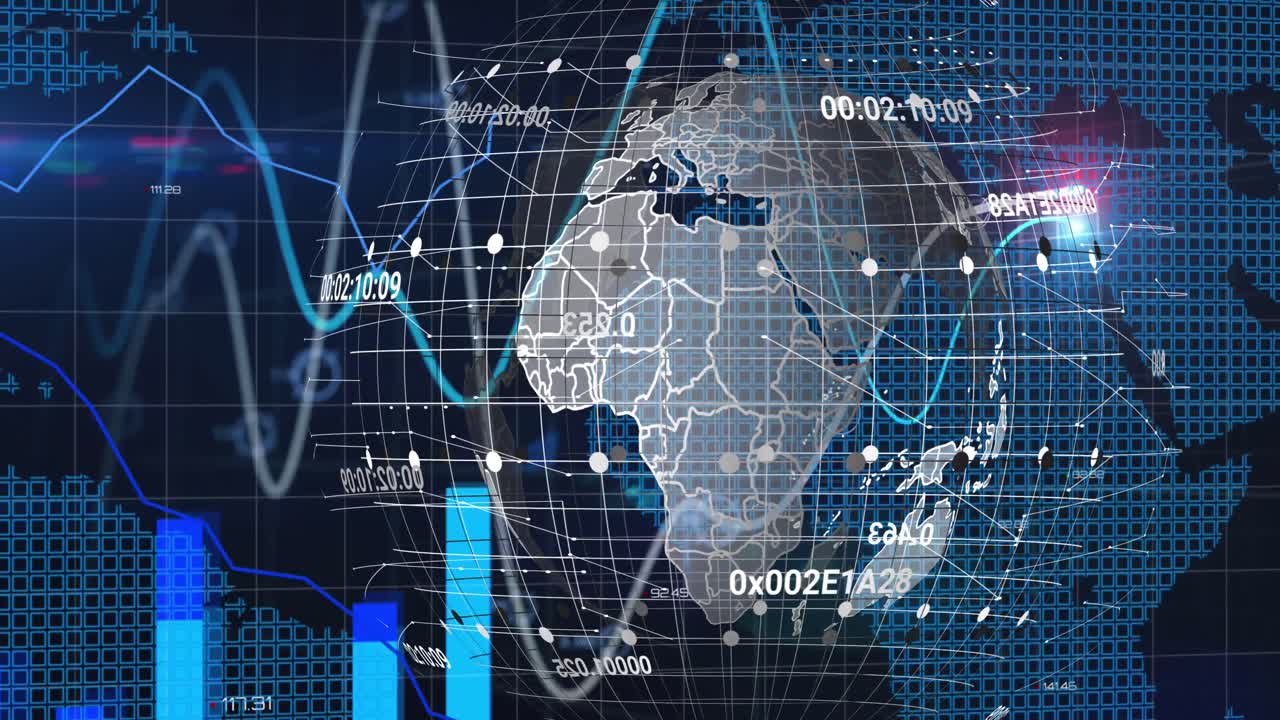 animación del procesamiento de datos sobre un fondo azul
