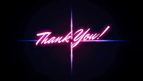animation of thank you text over glowing crossed lines on black background