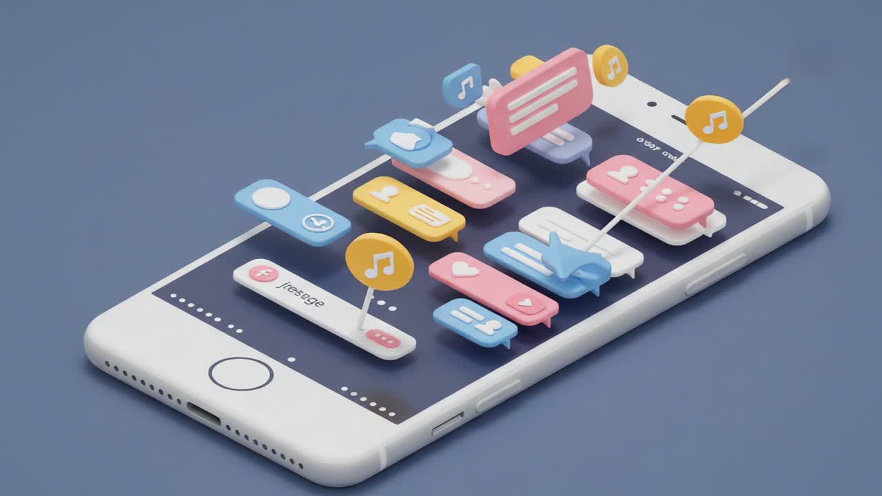 Exploring Modern Communication: A 3D Visualization of Messaging Apps and Social Media Interactions on a Smartphone Display