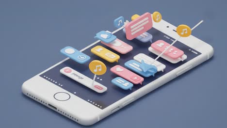 exploring modern communication: a 3d visualization of messaging apps and social media interactions on a smartphone display