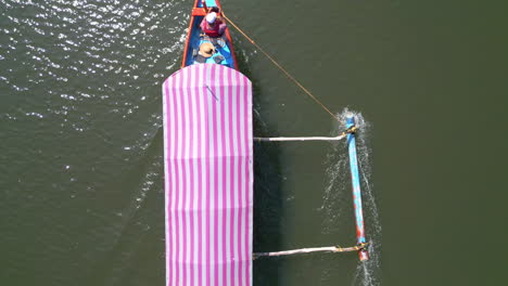 aerial view fishing motor boat in talpona river goa india