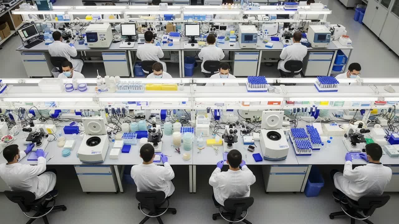 A Busy Laboratory Environment Showcasing Multiple Researchers Engaged in Scientific Experiments and Data Analysis, Highlighting the Collaborative Efforts in Advanced Technology and Research Processes