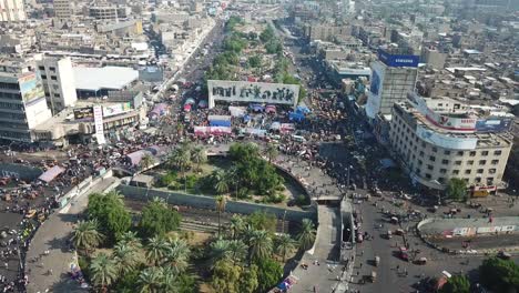 mass demonstrations in iraq, baghdad, filmed by a drone