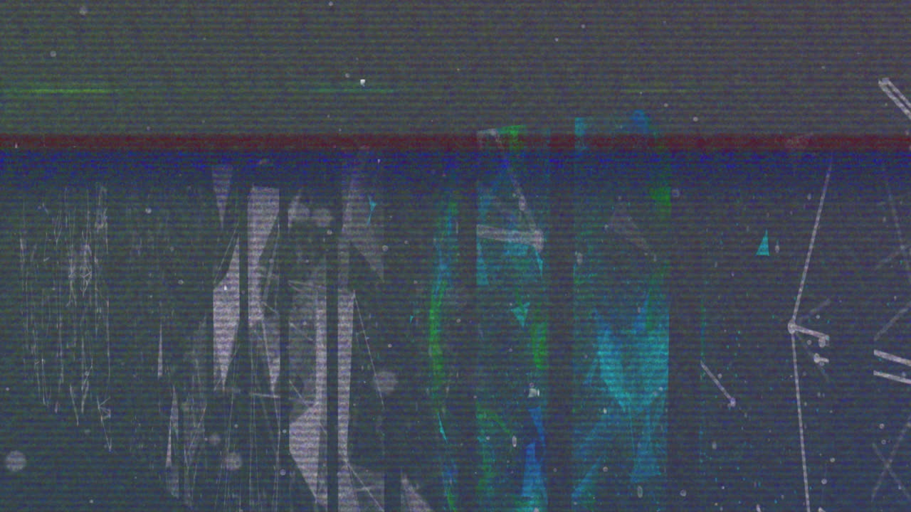 Animation with vibrant colors and digital glitch effect on geometric patterns