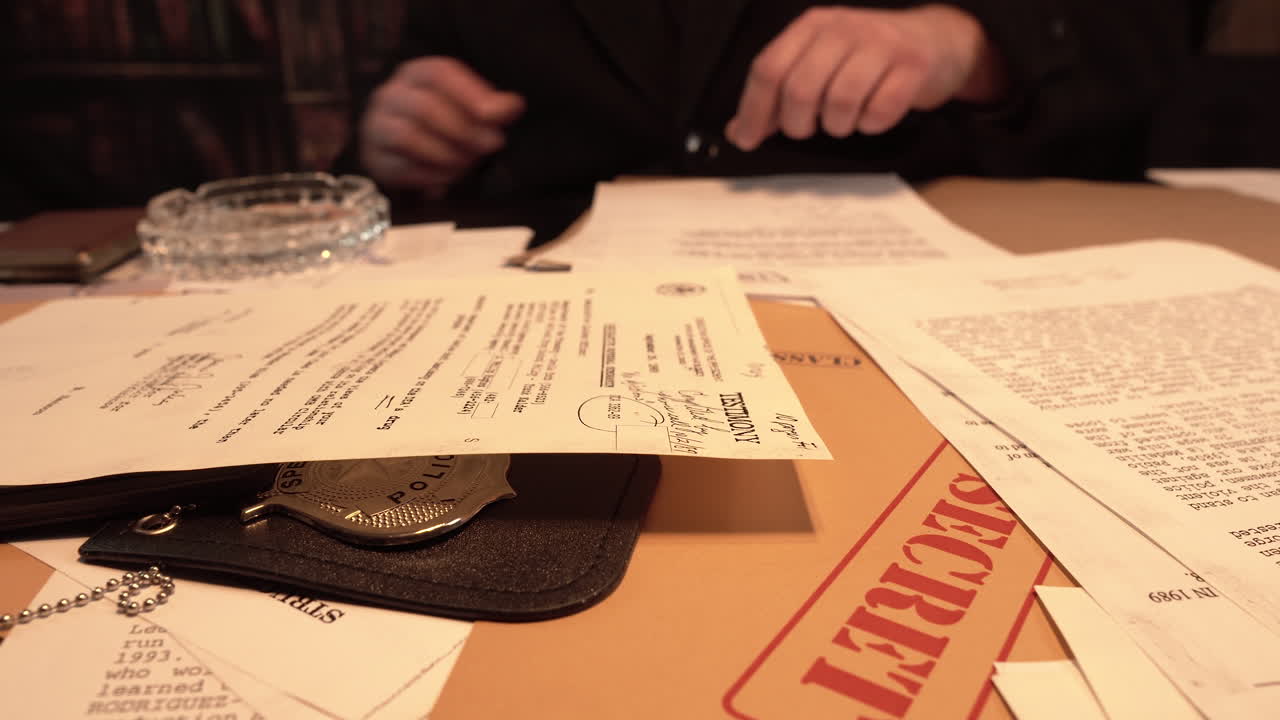 Special Agents Looking at Top Secret Classified Documents and Smoking Cigarettes