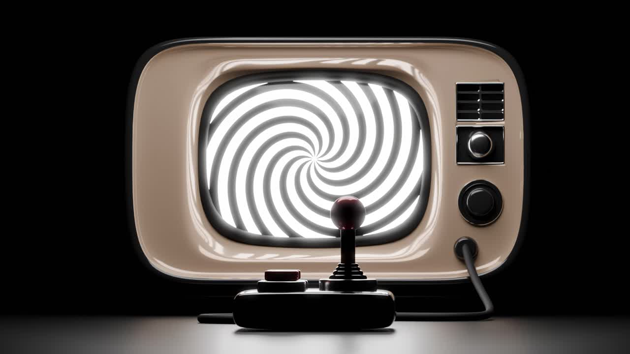 조이스틱과 오래된 tv를 가진 레트로 비디오 게임 콘솔