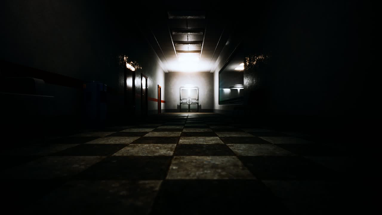 corredor vacío y oscuro del laboratorio del hospital