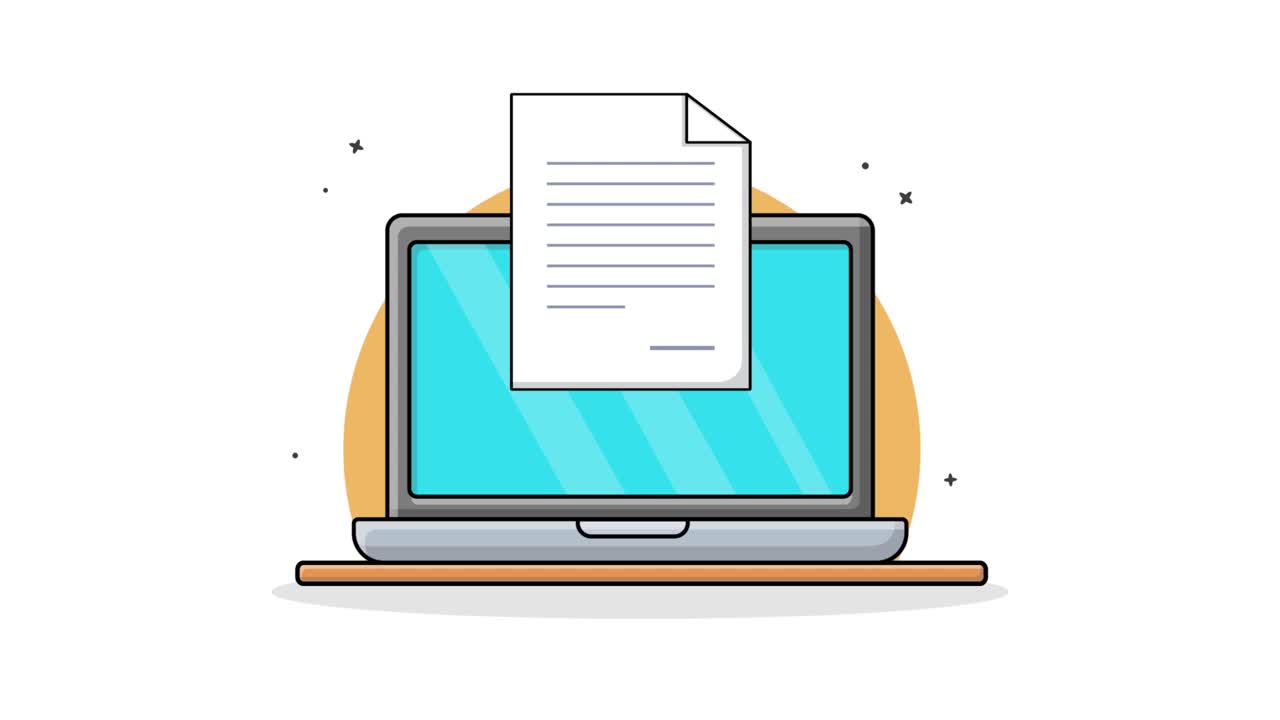 Animated Laptop with Document and Pencil Signing