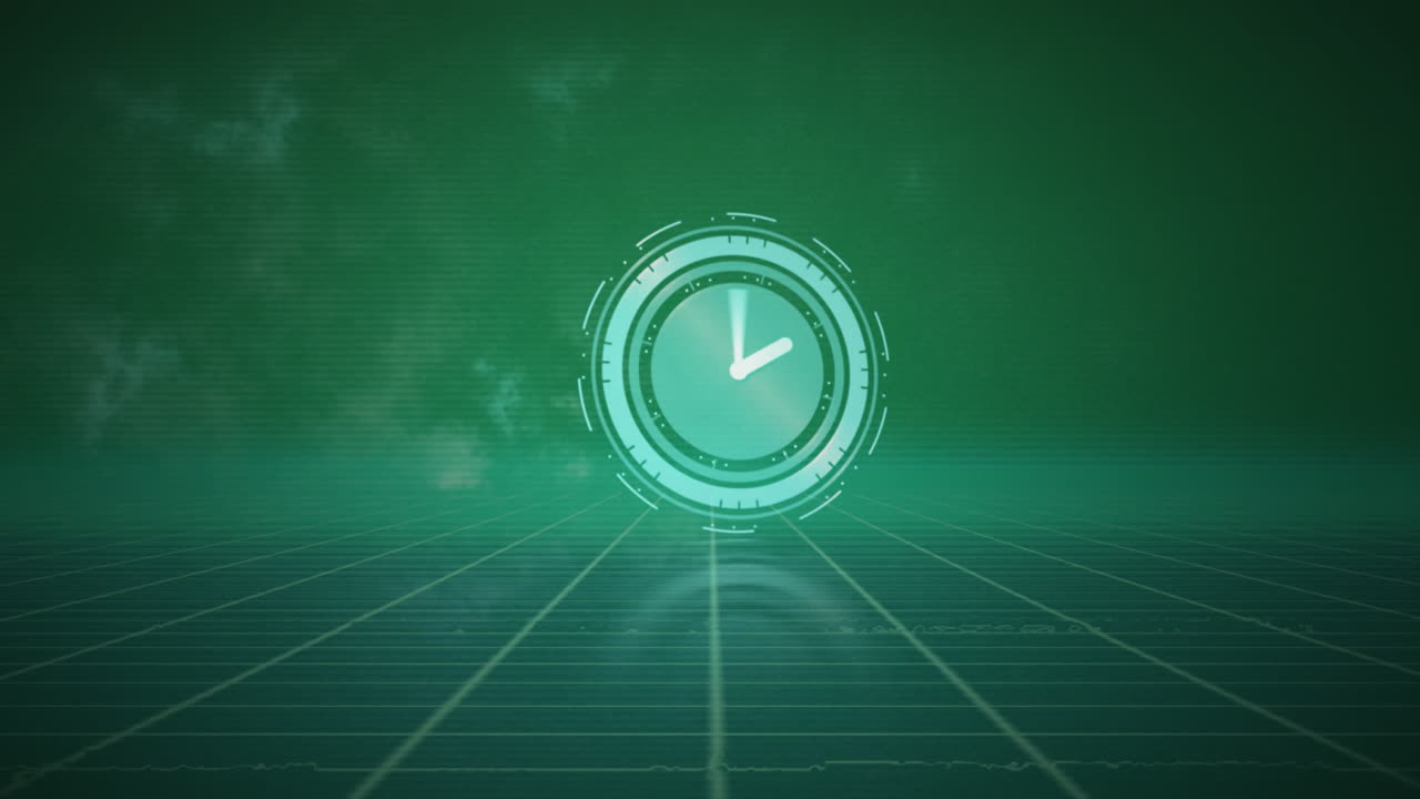 animazione di orologio che si muove su forme digitali