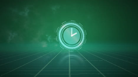 animation of clock moving over digital shapes