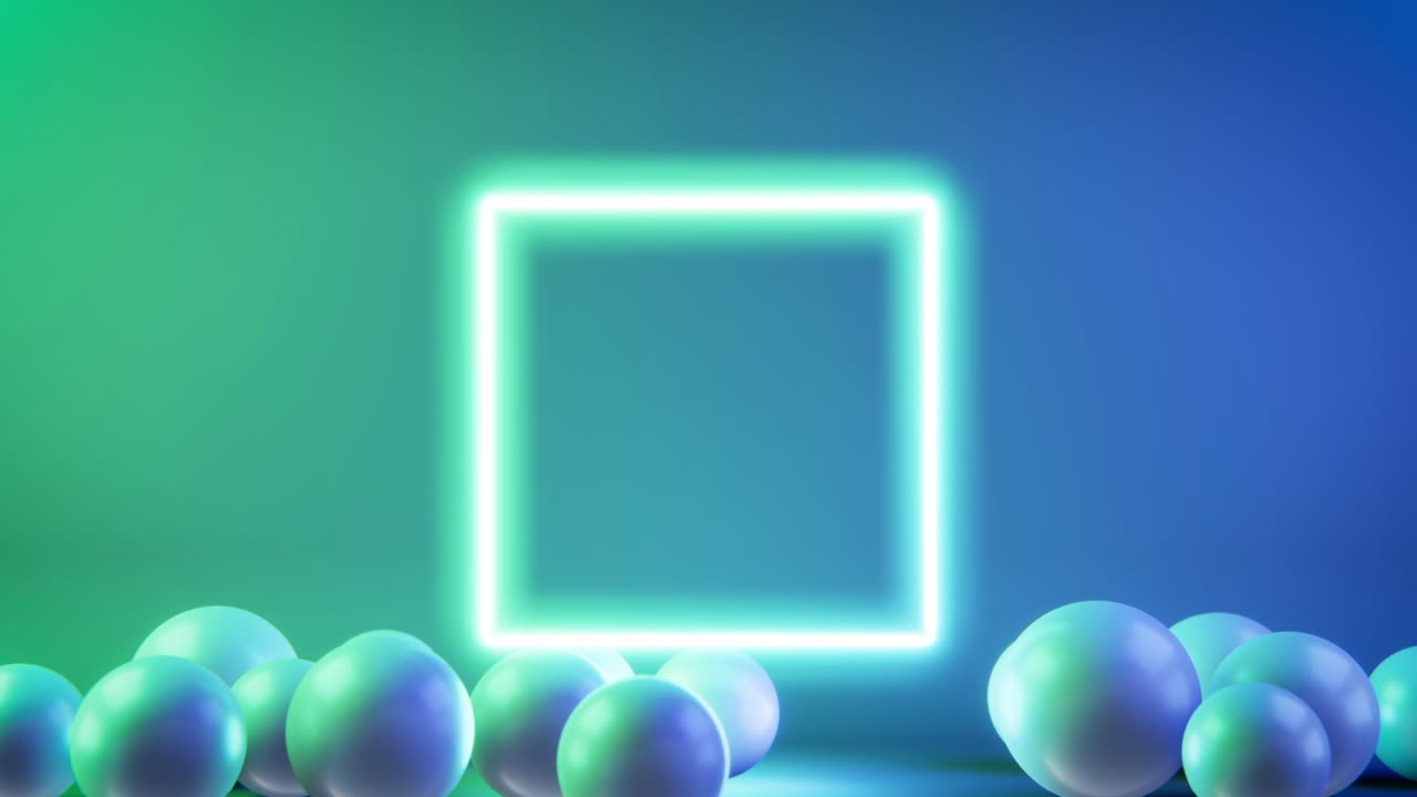 파란색 녹색 배경에 움직이는 공과 사각형의 4k 비디오.