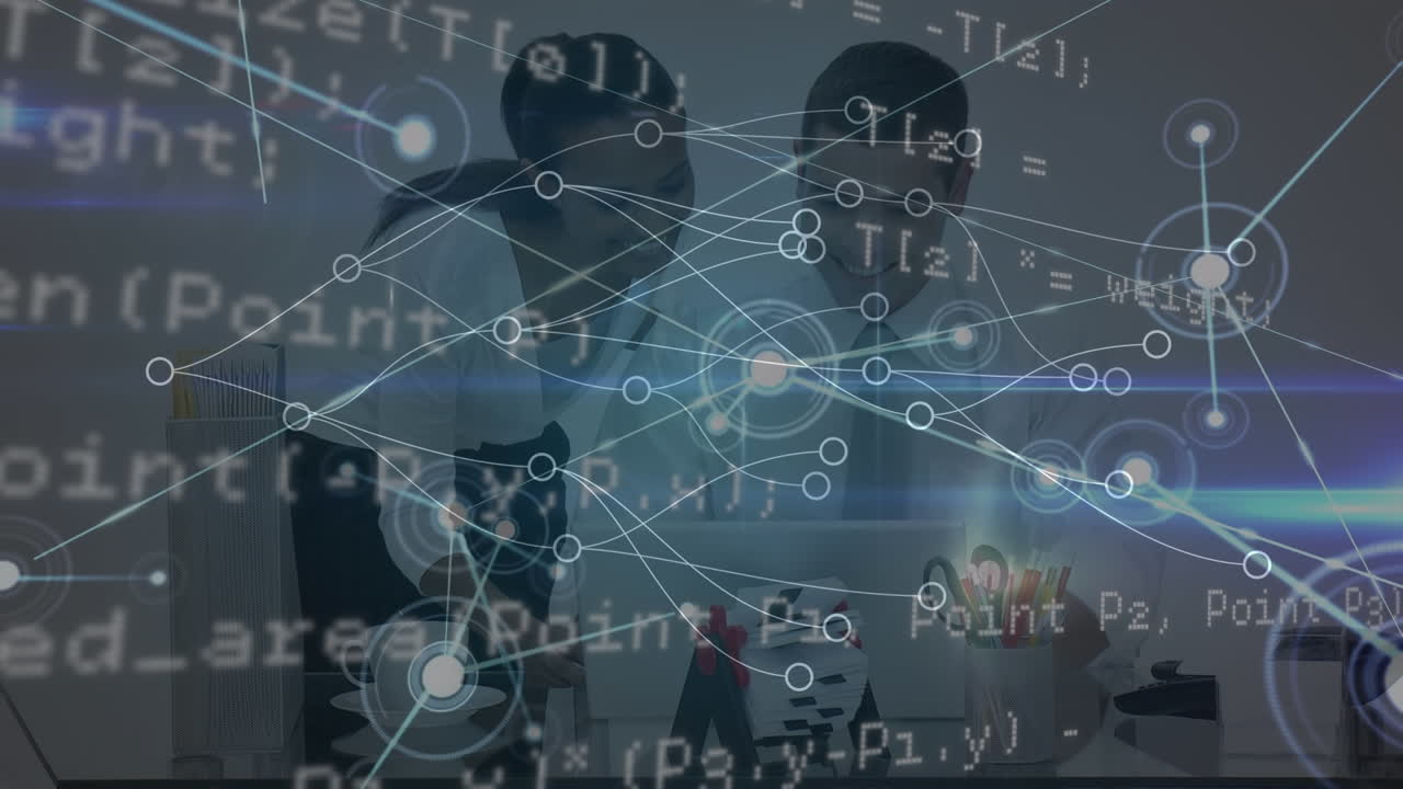 사무실에서 다양한 비즈니스 사람들에 대한 연결 네트워크와 데이터 처리의 활성화