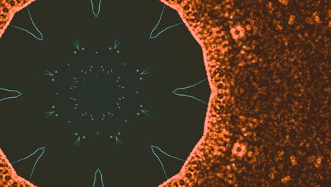 las partículas naranjas brillantes ocupaban todo el espacio excepto una parte redonda con un patrón móvil en el interior, cubierta por una capa de protección.