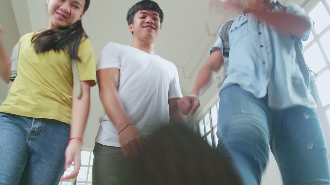 Violent Asian Students At High School Bullying At The Camera