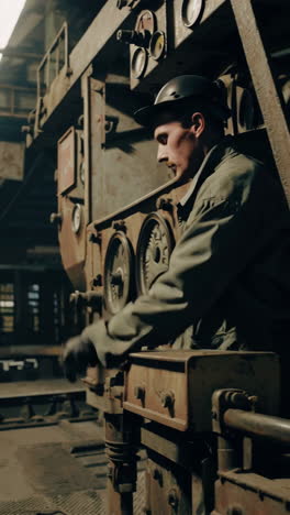 industrial machinery and workers in a factory