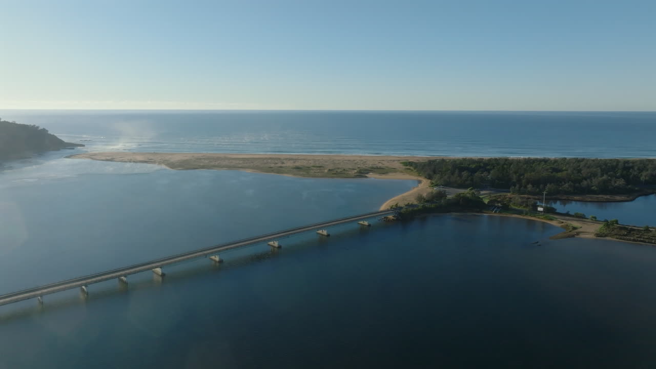 Drone shot of a large bridge over the Bega river near Tathra on South Coast NSW, Australia