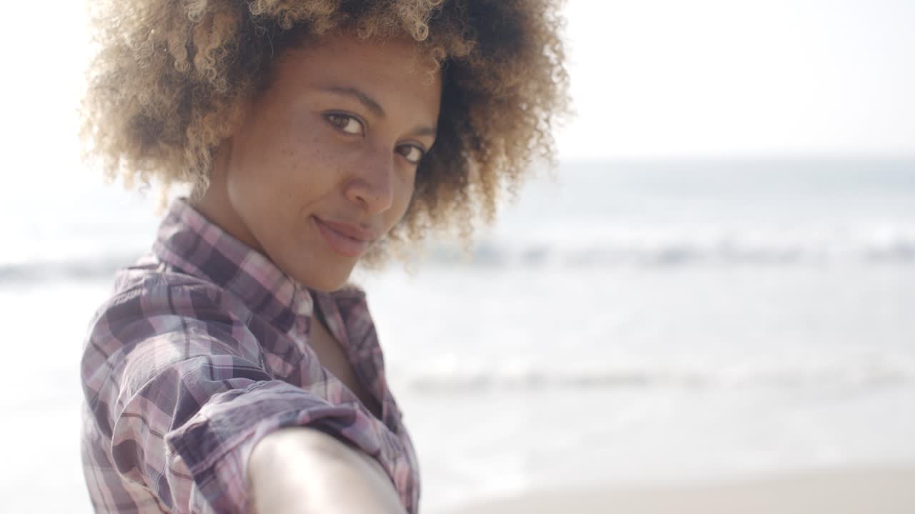Portrait Of Young Black Woman Near The Sea.
