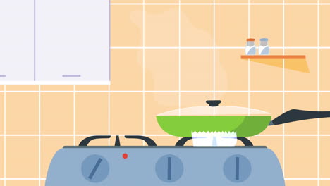 kitchen oven with pan cooking animation