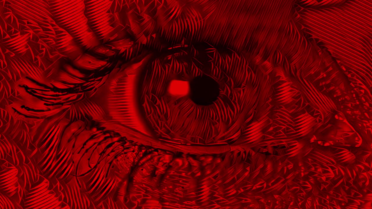 Animation of red moving human female eye