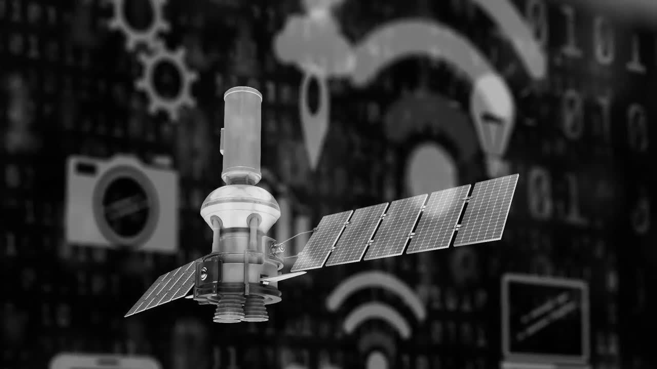 디지털 아이콘의 애니메이션과 위성으로 데이터 처리