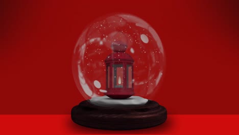 Animation-of-red-lantern-in-snow-globe-over-red-background