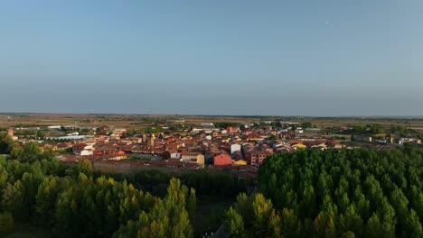 Medieval-village-with-old-buildings-stand-tall-within-isolated-small-town-in-Spain