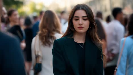 joven en una multitud de la ciudad