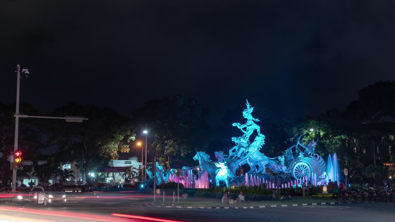 Monument at Night with Traffic